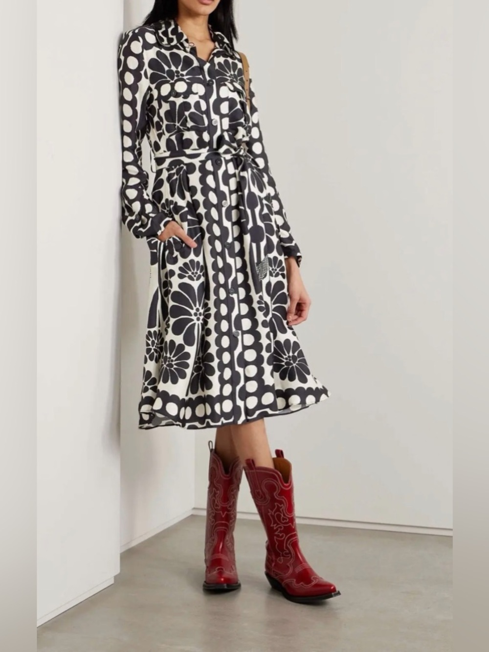 🖤 FARM Rio Palermo Black Long Sleeve Belted Midi Dress 🖤
NWT